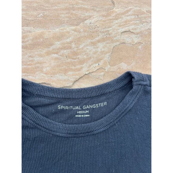 Spiritual Gangster Shirt Gray Long Sleeve Tee Knit Seamless M Soft Ribbed - Picture 2 of 3